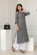 Women Grey Printed Straight Shirt Collar Kurta - Rasiya on Sale