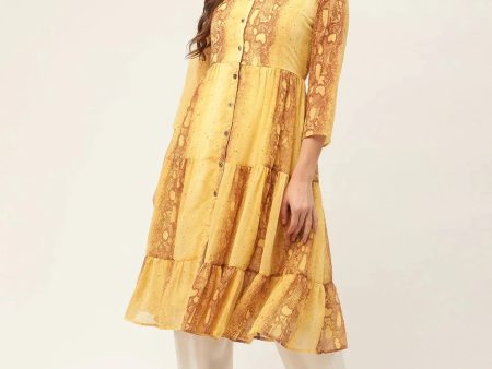 Women Georgette Tiger Printed Kurtas Mustard - Rasiya Online now