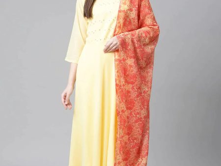 Women Yellow Embroidered Regular Sequinned Kurta With Trousers & With Dupatta Yellow - Rasiya For Cheap