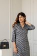 Women Grey Printed Straight Shirt Collar Kurta - Rasiya on Sale