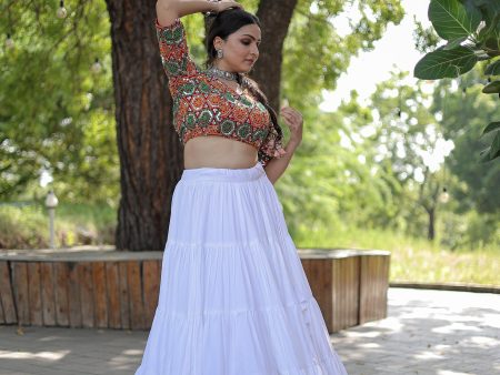 Lorenvalley White Premium Rayon Lehenga with Georgette Embroidered Traditional Thread work Choli Supply