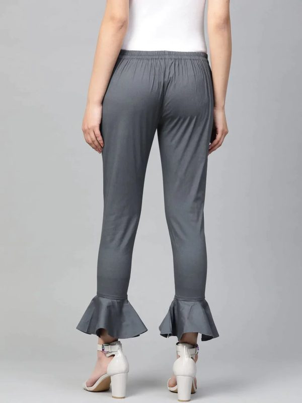 Women Grey Smart Fit Solid Bottom Flared Trousers - Rasiya Supply