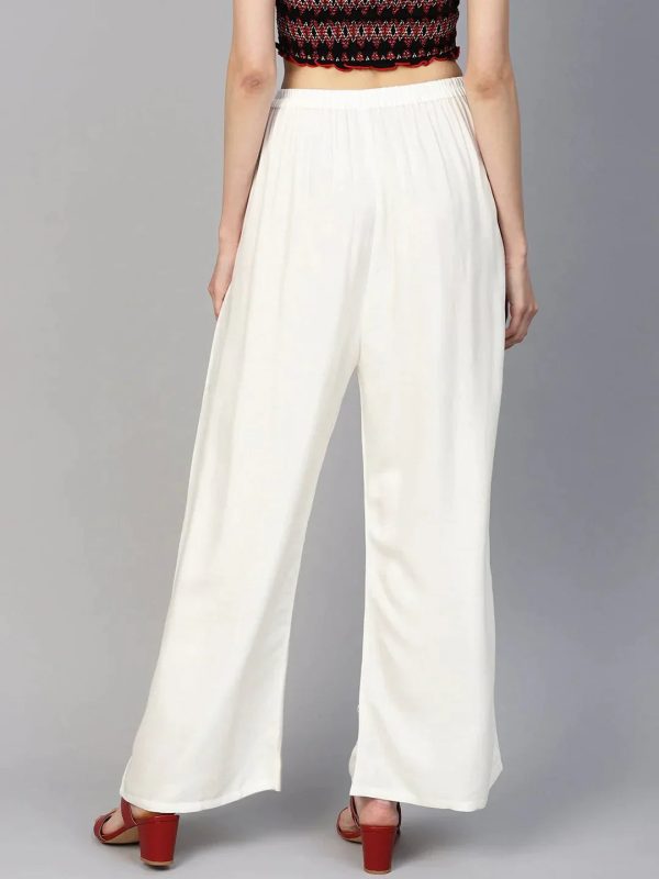 Women Off-White Solid Straight Palazzos - Rasiya Hot on Sale