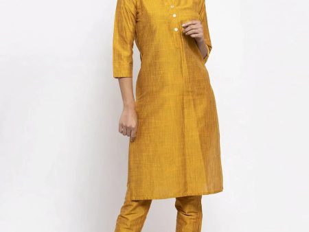 Women Yellow Self-Striped Kurta With Trousers - Rasiya For Cheap