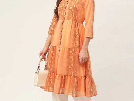 Women Georgette Tiger Printed Kurtas Orange - Rasiya Online