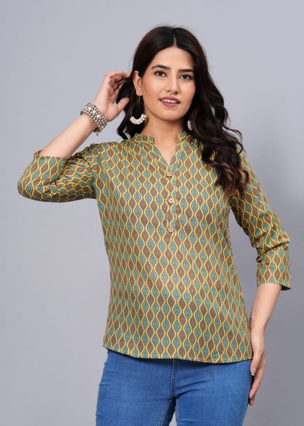 Women Elegant Printed Cotton Top - Rasiya For Sale