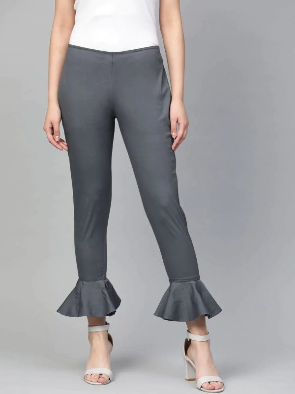 Women Grey Smart Fit Solid Bottom Flared Trousers - Rasiya Supply