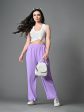 Myshka Women s Solid Ribbed High-Rise Wide Leg Casual Trousers in Lavender Color For Discount