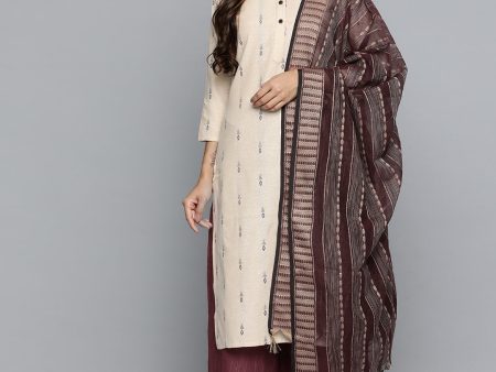 Woven Design Kurta With Palazzos & Dupatta Purple - Rasiya For Discount