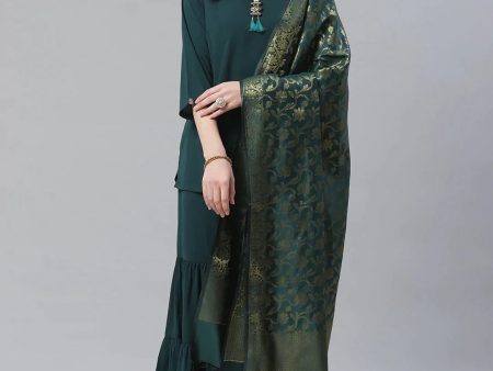 Women Green & Golden Solid Kurti With Sharara & Woven Design Dupatta - Rasiya Online