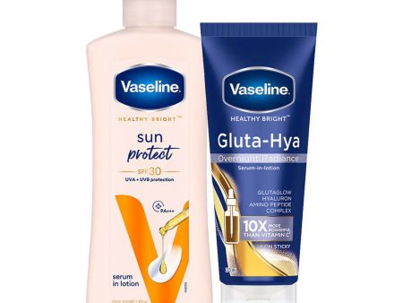 Vaseline Gluta Hya Overnight Radiance + Sun Protect SPF 30 Body Lotion Combo Hot on Sale